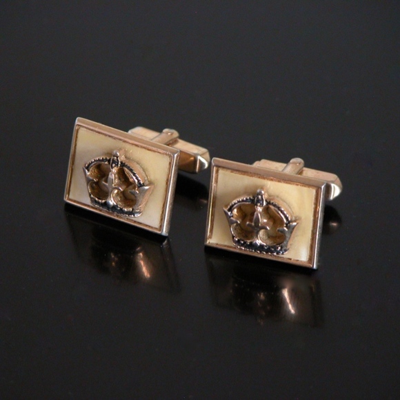 Vintage SWANK Royal Crown Gold Tone Cufflinks - Picture 3 of 4